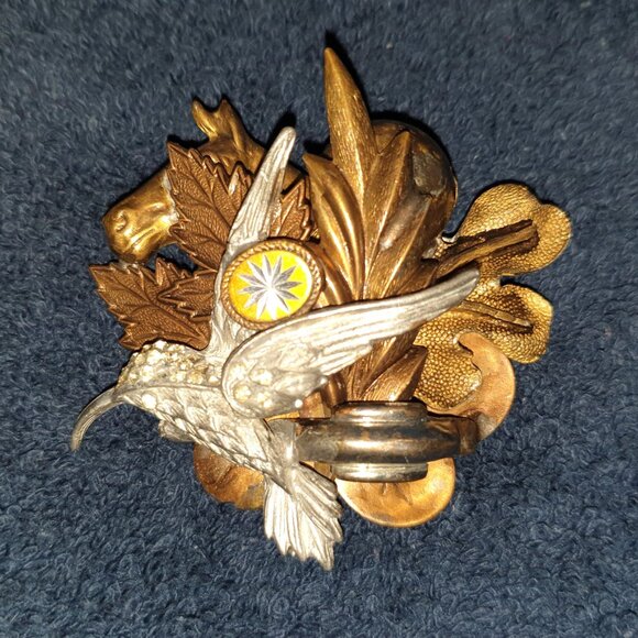 Unique Antique Hummingbird, Horse and Maple Leaves Pin/Brooch - Picture 3 of 7